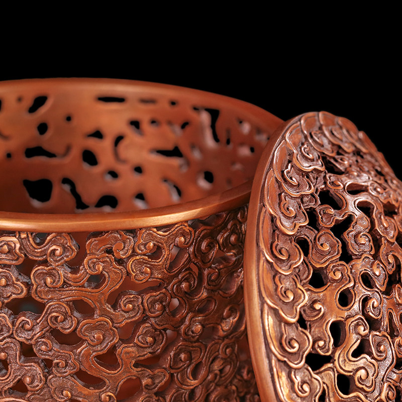 徽匠铜韵纯铜紫铜灵芝云纹香炉檀香安神盘香摆件