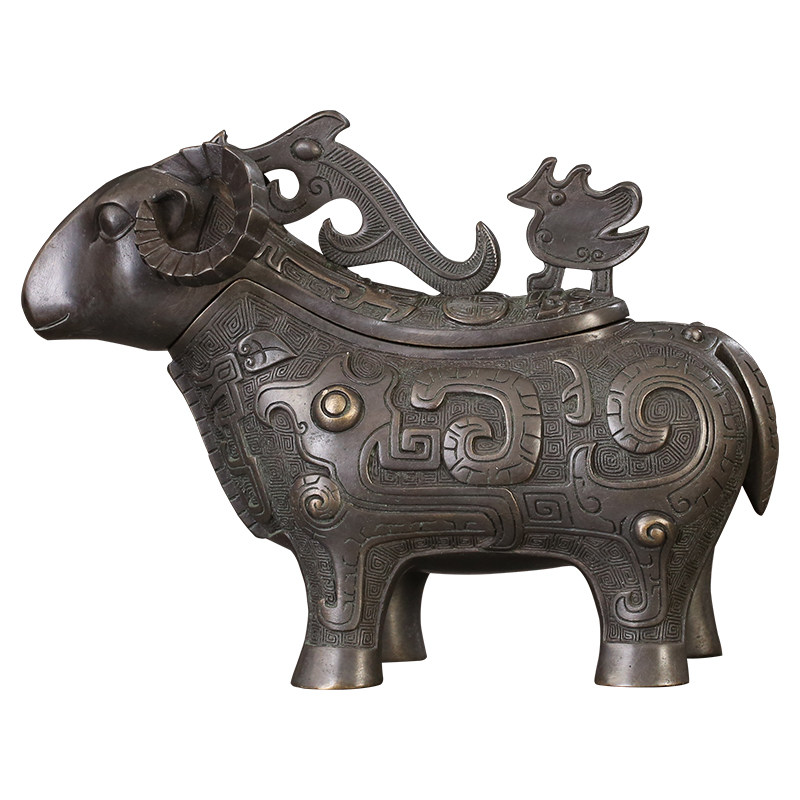 徽匠铜韵纯铜仿古青铜器羊觥办公室风水摆件工艺礼品摆件