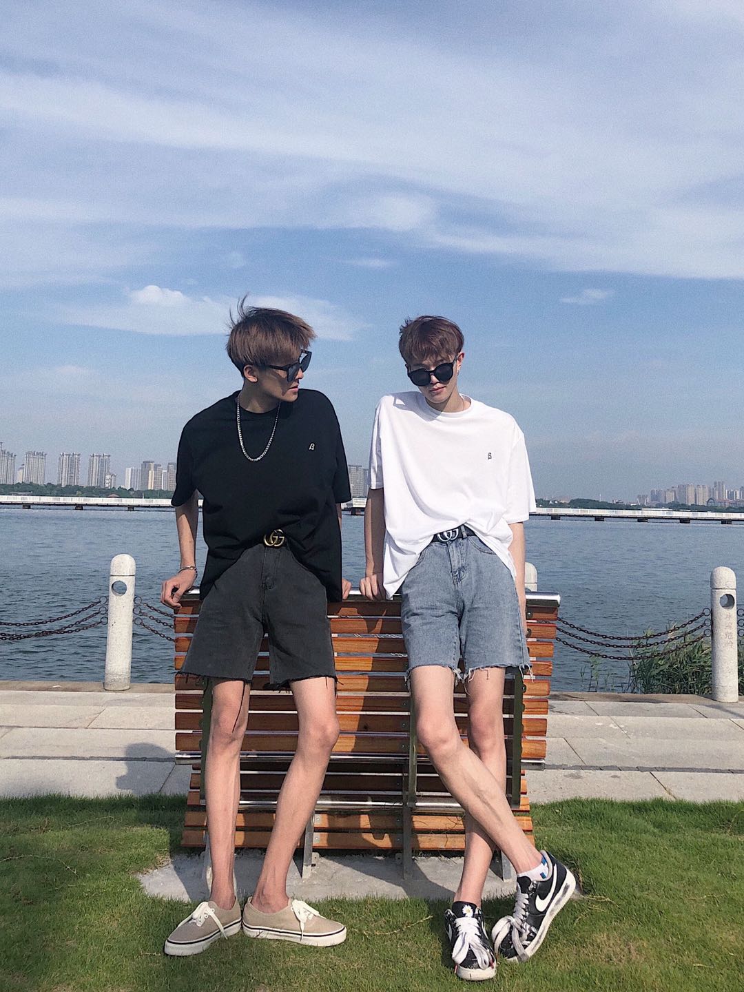 01Hstudios/仗劍皓某同款短裤男牛仔毛边学生薄款宽松五分休闲裤