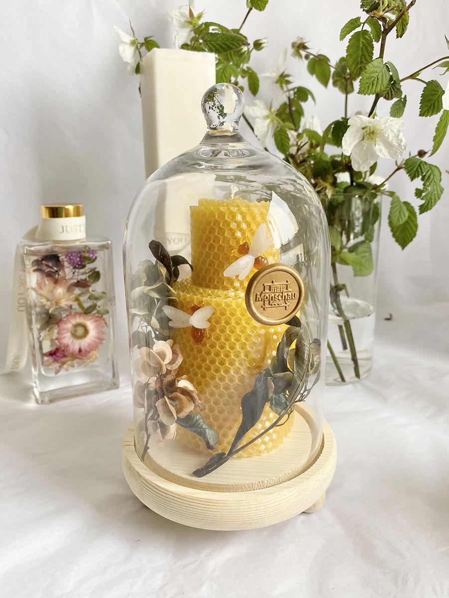 玻璃罩花艺香薰蜡烛纯蜂蜡艺术摆件生日礼物原创设计song