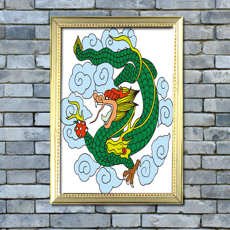 现代装饰画贴图挂画kt金色pvc边框装裱中国龙现代装饰画