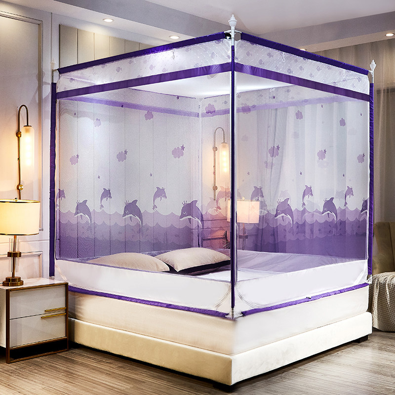 防摔方顶拉链蚊帐三开门儿童加密加厚15m18双人蚊帐