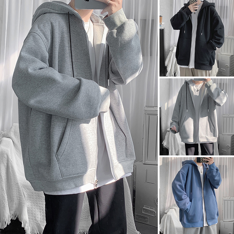 开衫卫衣男春季2022新款纯色连帽外套韩版潮流宽松大码潮牌青少年