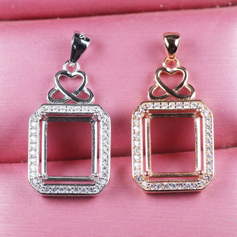 长方形宝石吊坠项链坠子空托女式空拖纯银18k项坠