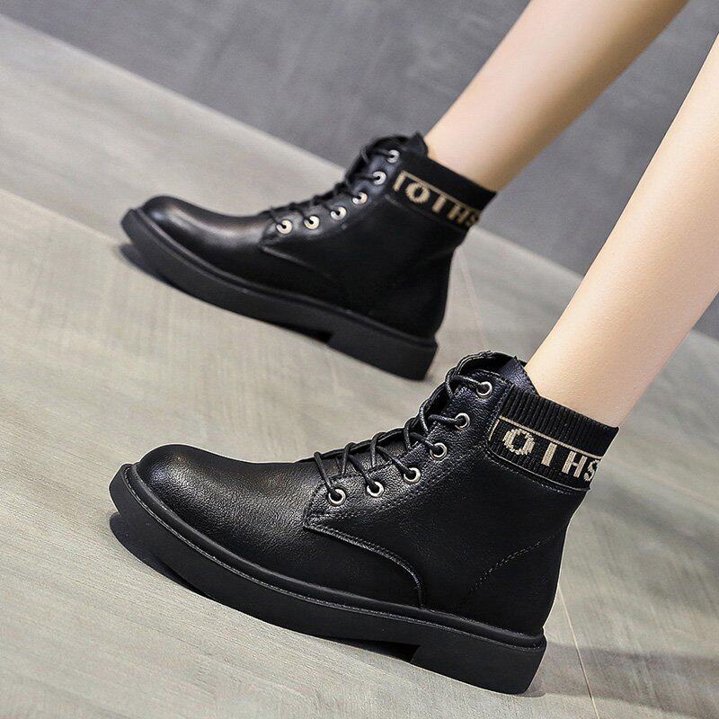 磨砂短靴2020年秋季新款平底百搭靴子英伦风ins时装靴