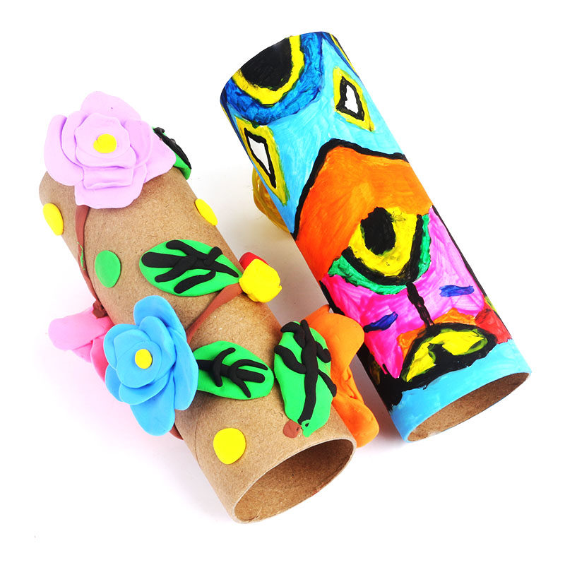 白胚纸芯筒纸纸管卷纸筒圆纸筒幼儿园创意手工白模填色