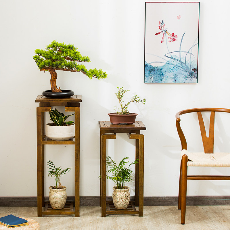 绿萝鱼缸古董楠竹阳台落地新中式盆景室内客厅花架