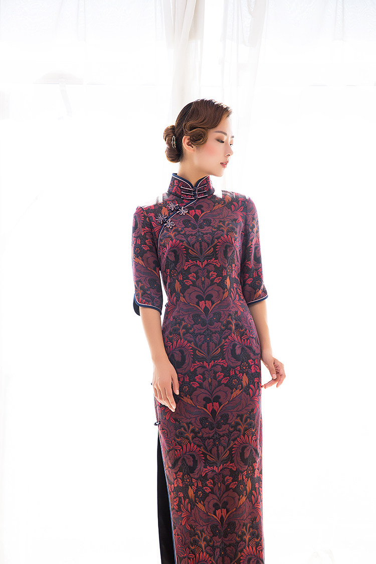 燕月海派经典海高领开襟旗袍定制工费专拍旗袍