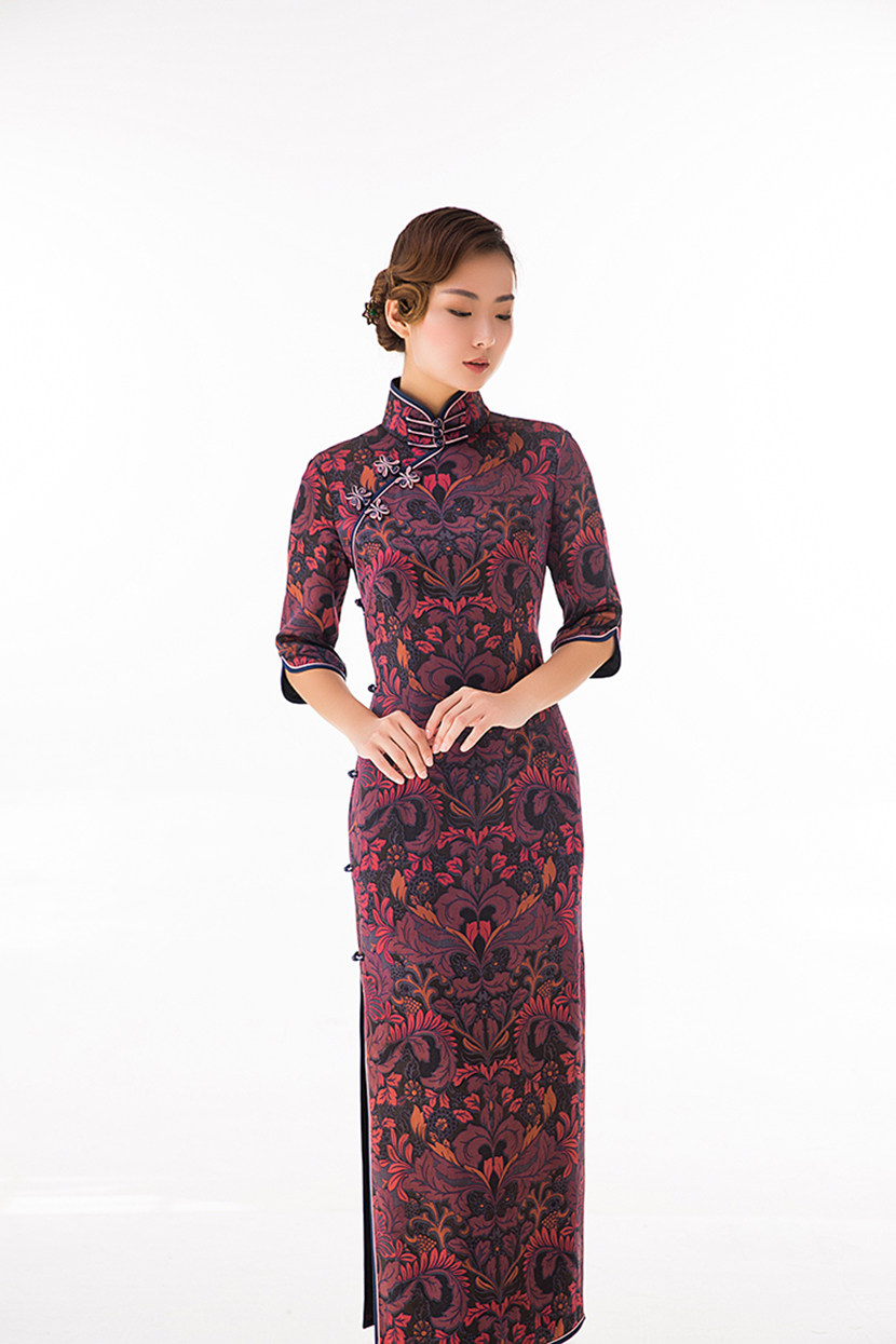 燕月海派经典海高领开襟旗袍定制工费专拍旗袍