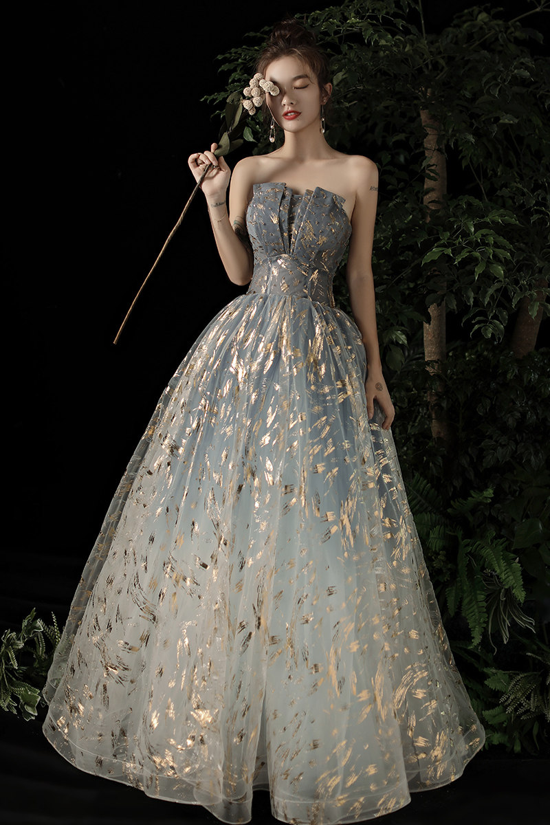 抹胸晚礼服女2020新款宴会气质女王高贵优雅轻奢梦幻伴娘裙主持人