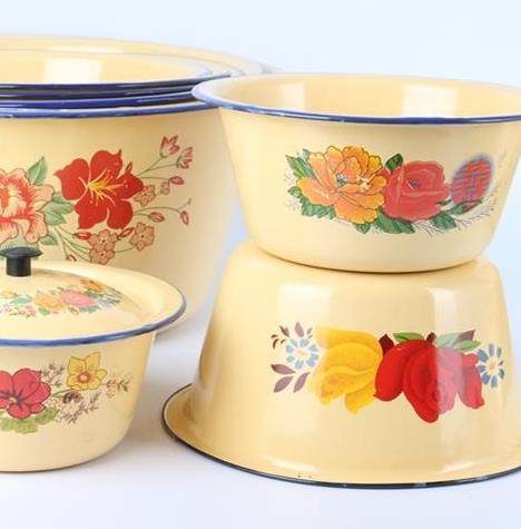 搪瓷老式瓷盆怀旧盖盆珐琅瓷碗厨房带盖盆盆带盆