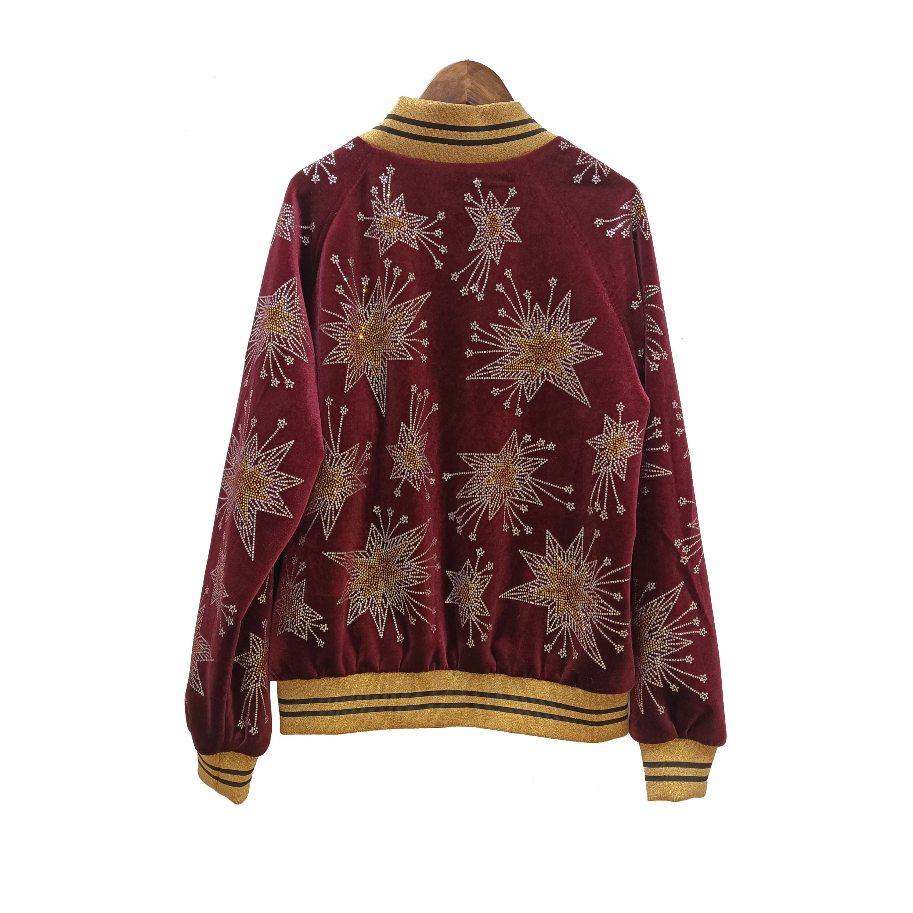 rokkihuslp权志龙mama演唱会烟花烫钻酒红色夹克金丝绒夹克