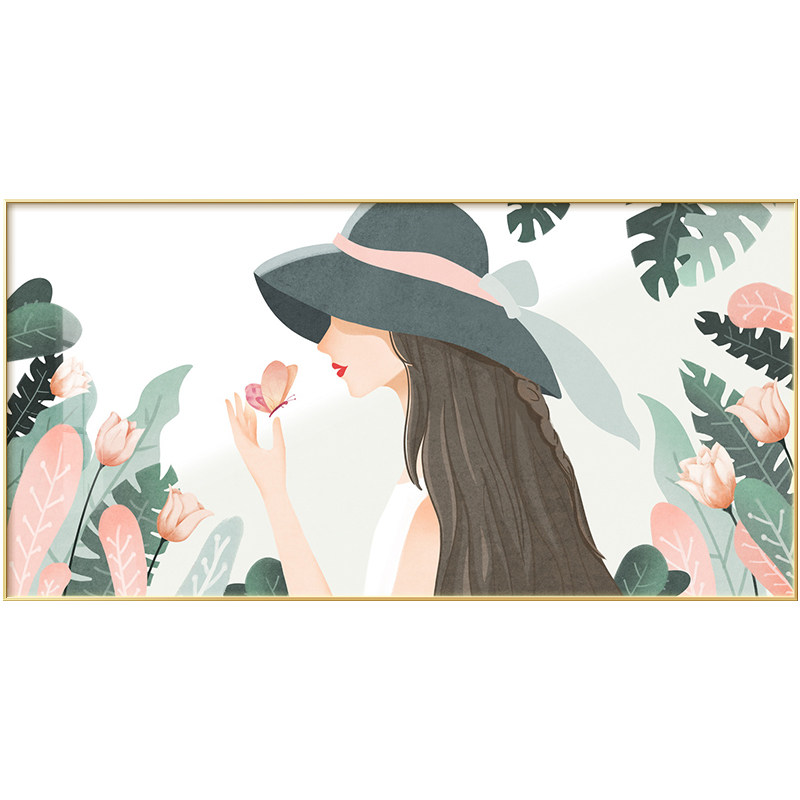 北欧小清新卧室床头装饰画美女人物插画客厅挂画现代装饰画