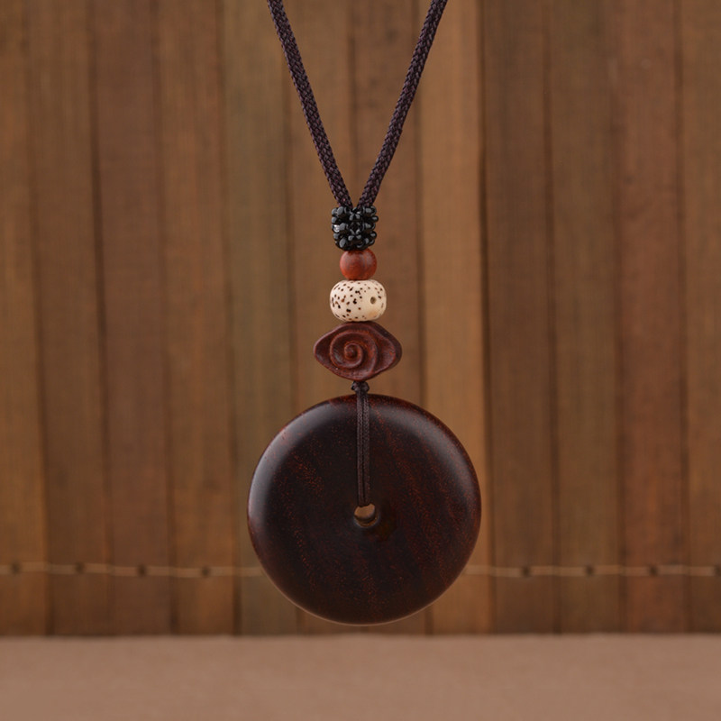 民族挂件木质复古男女工长平安紫檀项链