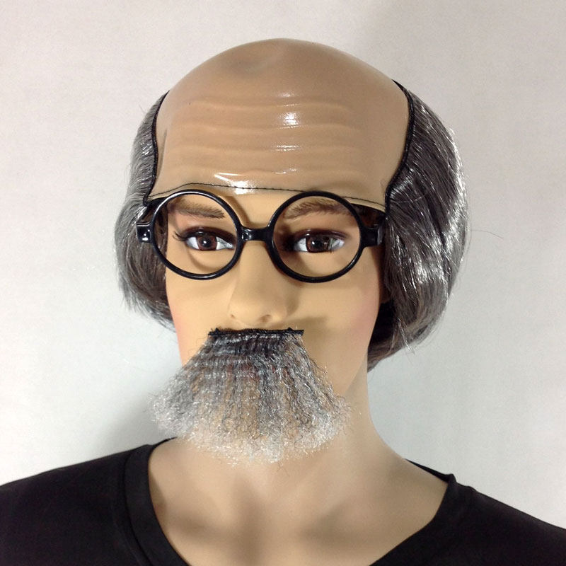 儿童假发表演秃顶假发老头搞笑成人舞台道具光头头套老爷爷假发