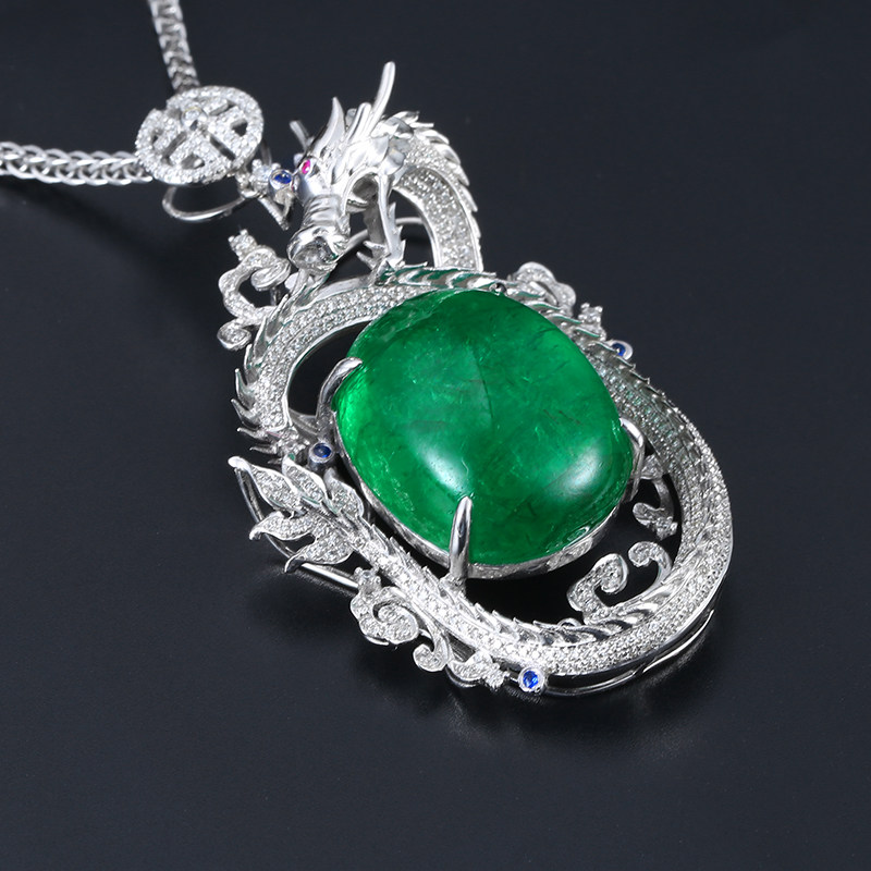 意禄钻石龙彩中国龙中国蛋面颈饰金镶41克拉18k颈饰