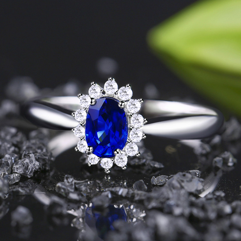 意禄天然皇家蓝戴妃款蓝宝石戒指女18k白金镶嵌钻石斯里兰卡现货