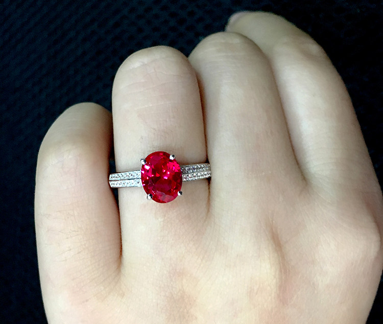 红宝石戒指925纯银镶嵌克拉彩色宝石红刚玉珠宝指环镀