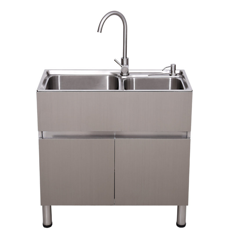 不锈钢水槽柜水池柜厨房台盆洗手洗碗洗菜池家用柜式落地操作台