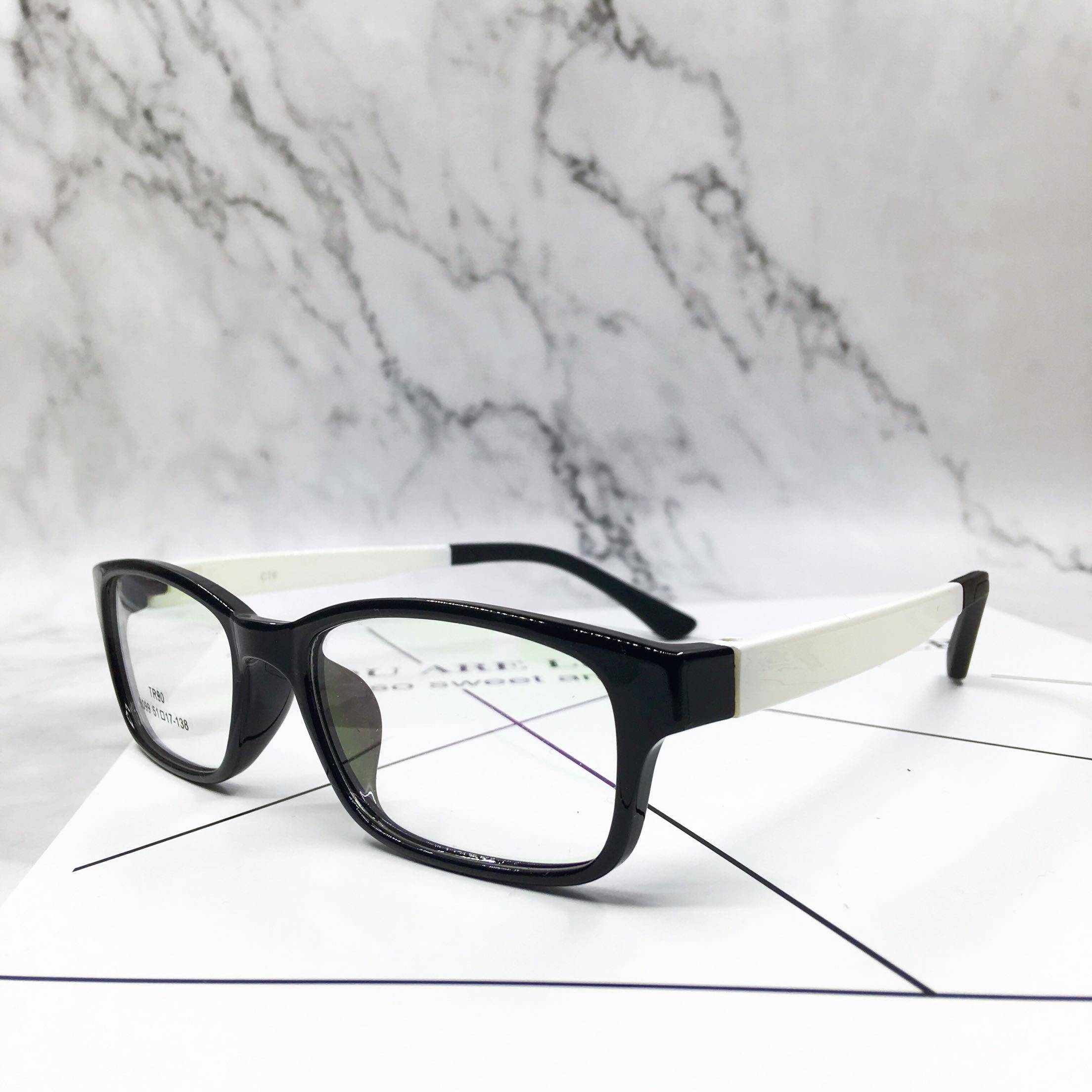 tr90新款学生眼镜架黑框黑白拼接时尚方框眼镜眼镜架