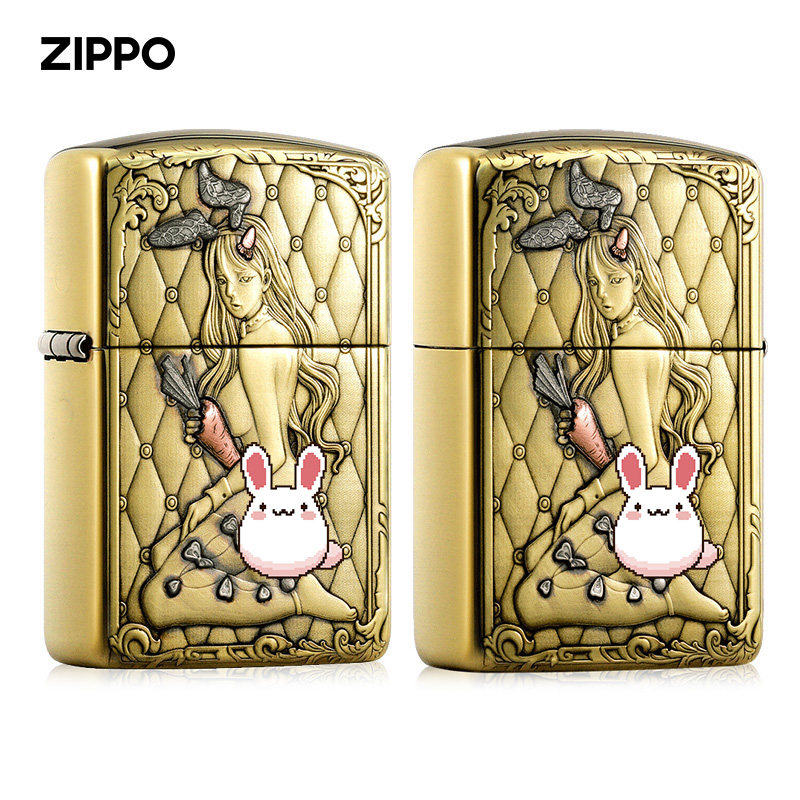 zippo打火机正版煤油防风芝宝宝兔女郎加厚盔甲机zippo