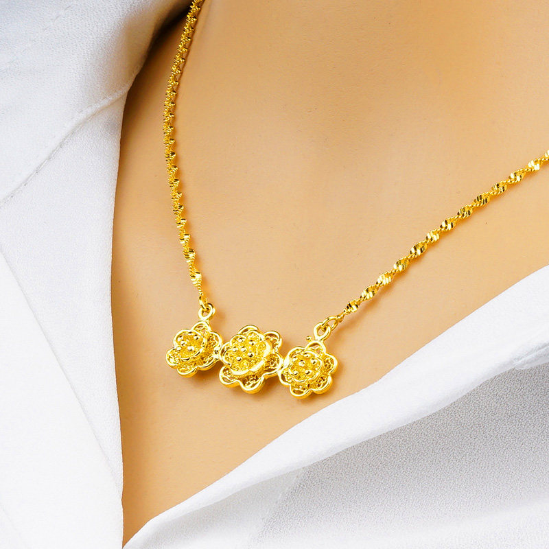 金色不掉饰品吊坠甜美锁骨24k黄金色仿真时尚项链