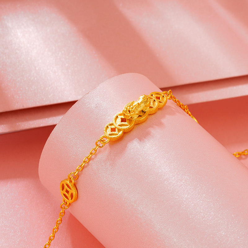 新款越南沙金貔貅转运手链女仿黄金铜钱辟邪手链
