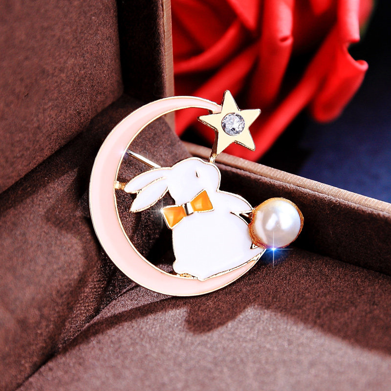 小清新少女月亮星星小兔子胸针可爱日系珍珠别针胸针