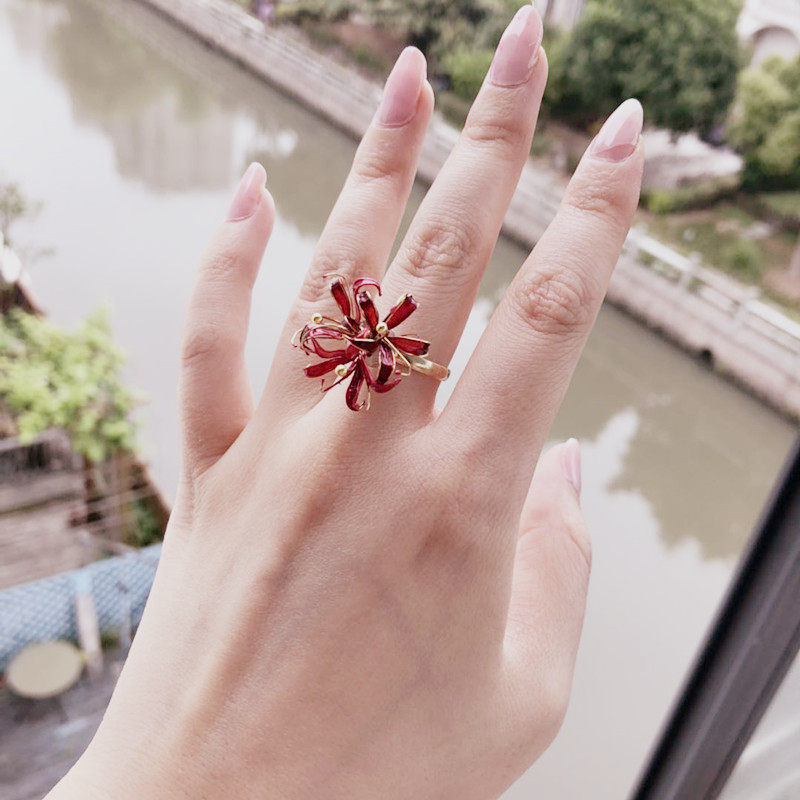 彼岸彼岸花花戒指日作精致饰品曼珠沙华戒指手链定制