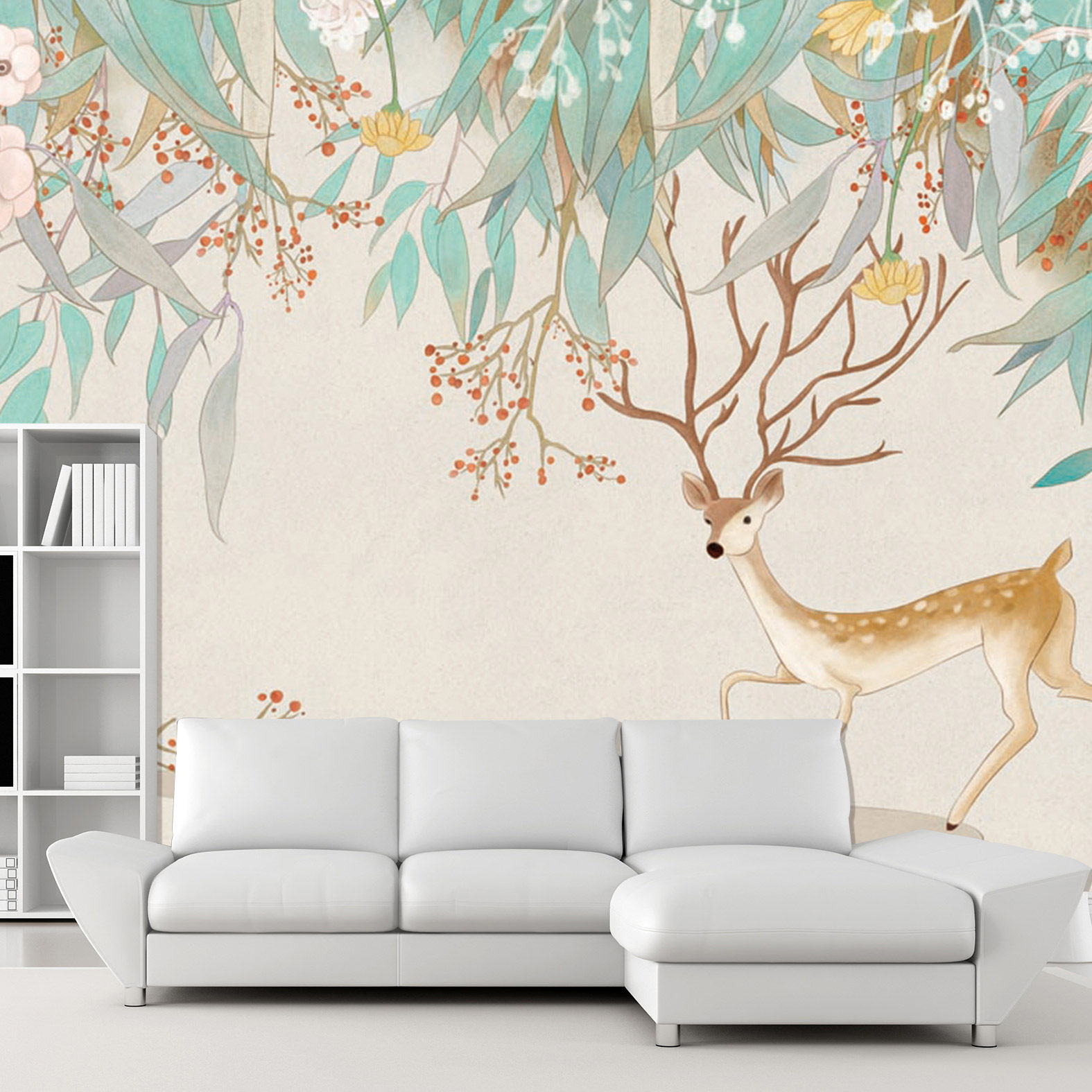贴纸自粘墙纸墙贴壁画壁纸欧美麋鹿客厅餐厅墙贴