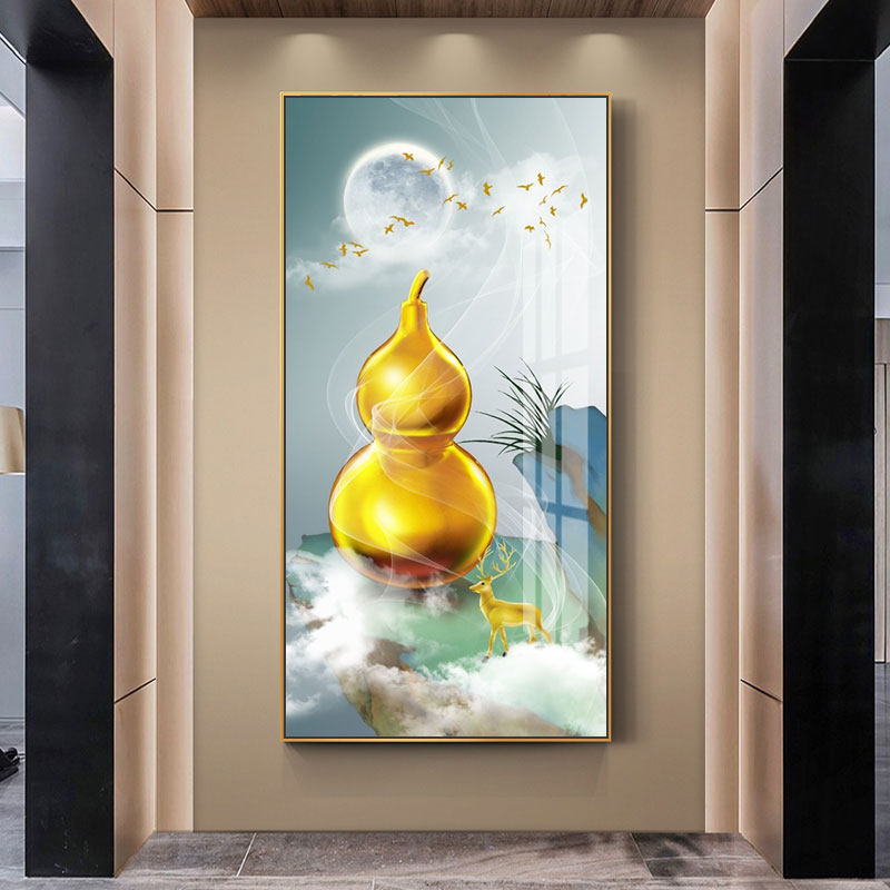 现代简约进门玄关装饰画竖版过道走廊挂画葫芦五福现代装饰画
