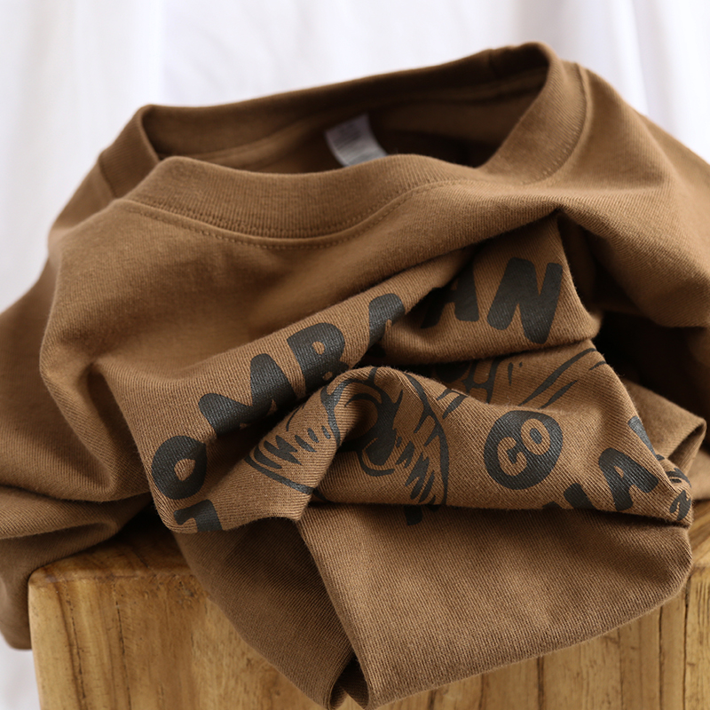 美式重磅咔叽 水洗棉复古印花短袖 270g重磅圆领宽松纯棉T恤男女