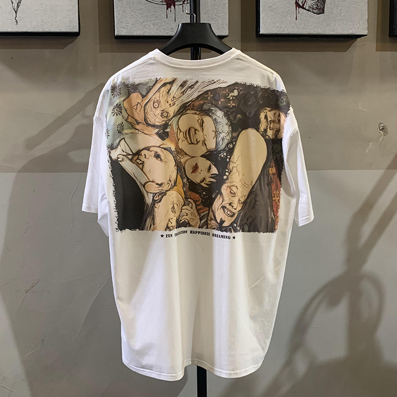 ins欧美风潮牌寺田克也画师印花t恤男女同款创意纯棉宽松落肩短袖