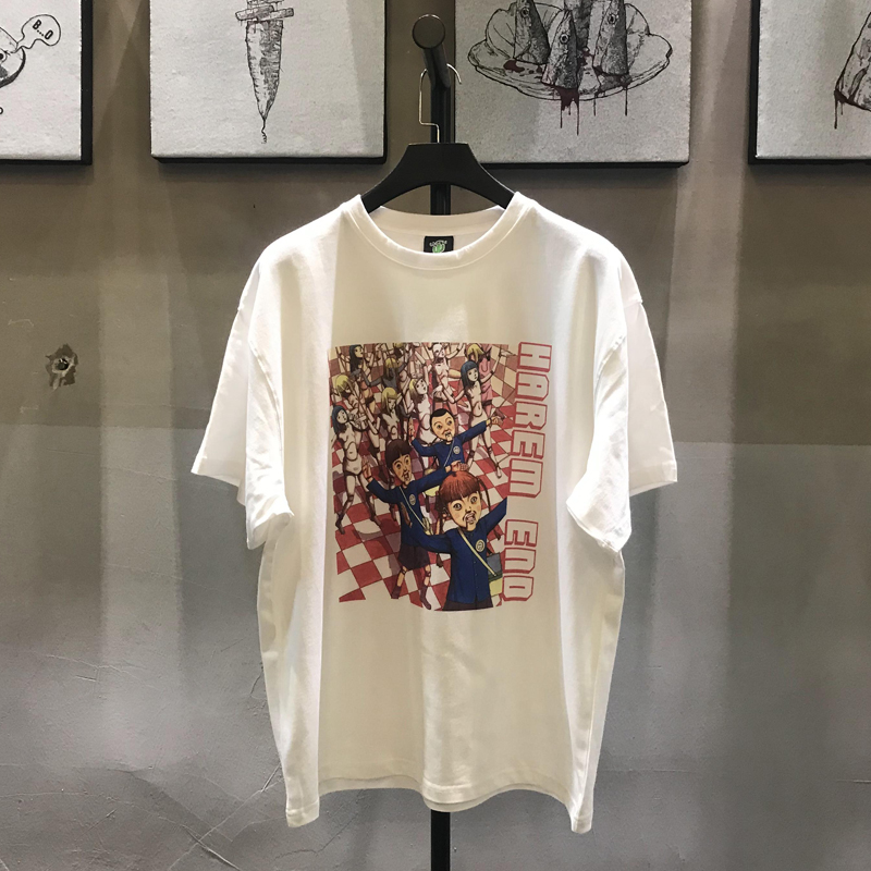 驾笼真太郎bf风t恤ins超火圆领落肩袖重磅短袖情侣学院半袖潮牌