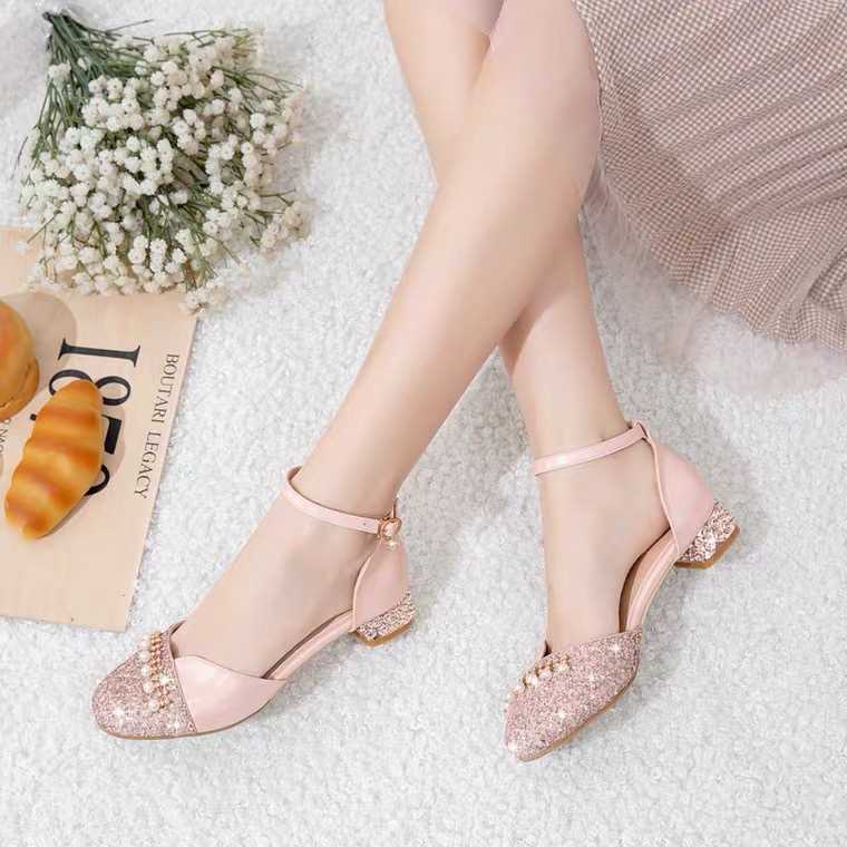 儿童水晶高跟鞋女童公主鞋小女孩钢琴表演礼服走秀中大童学生皮鞋