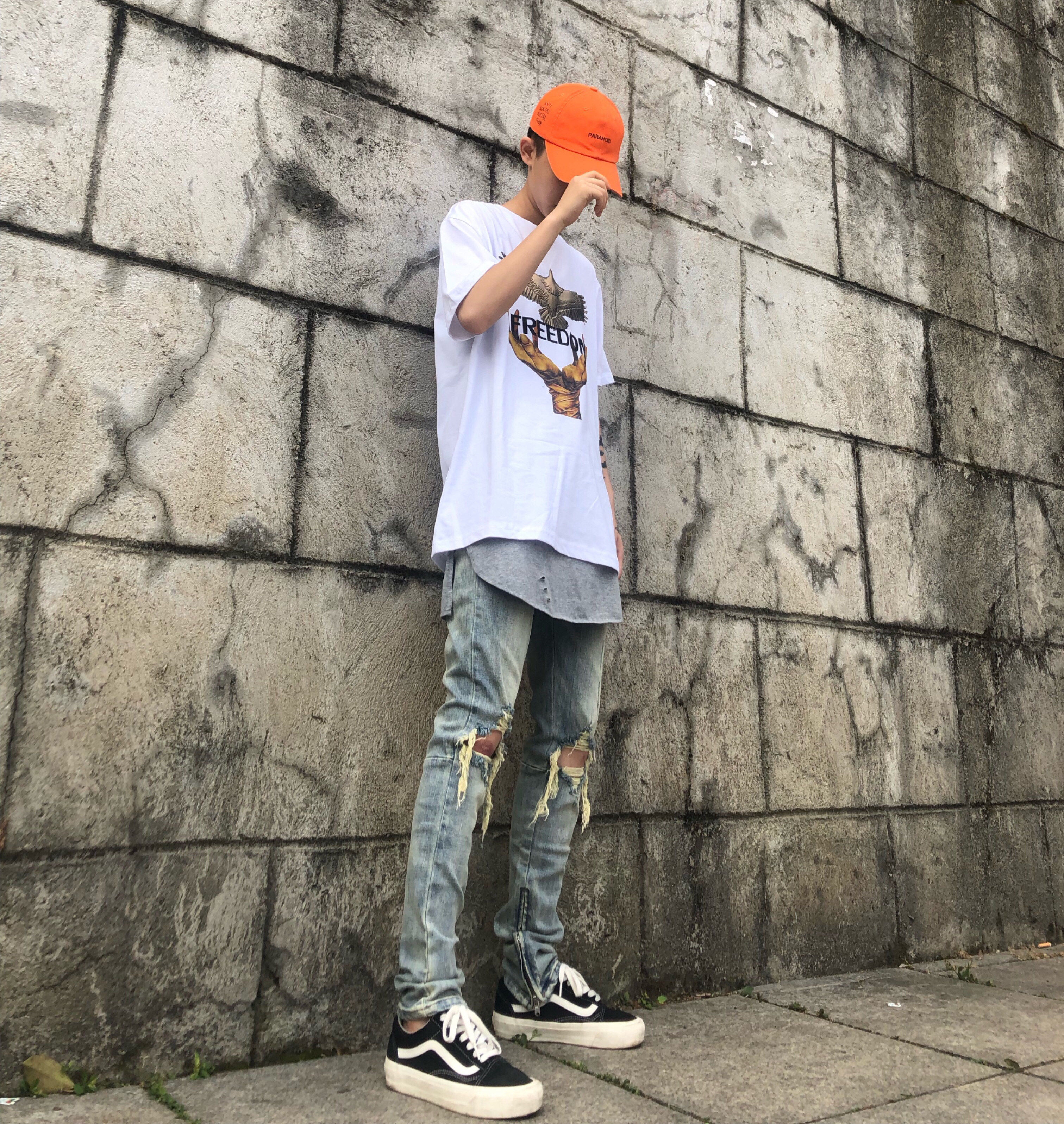 fog风格高街水洗乞丐破洞裤脚脚带拉链牛仔裤牛仔裤