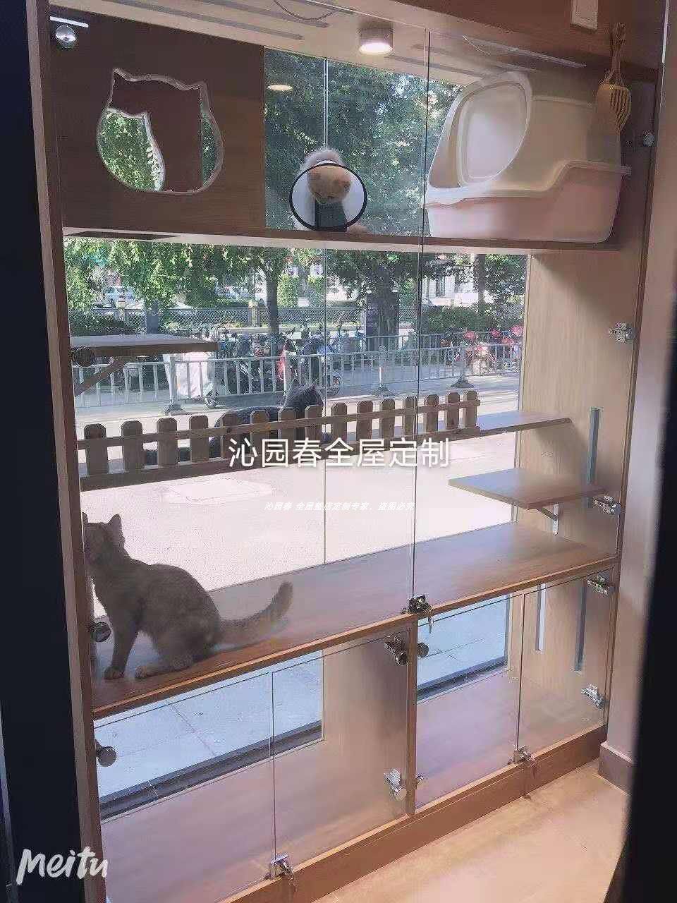 宠物店猫舍酒店定制玻璃猫屋猫窝猫笼子猫别墅猫柜寄养笼繁殖笼爬