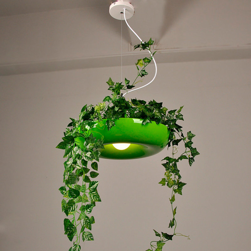 植物吊灯创意个性白色花盆餐厅咖啡厅酒吧奶茶服装店书房阳台吊灯