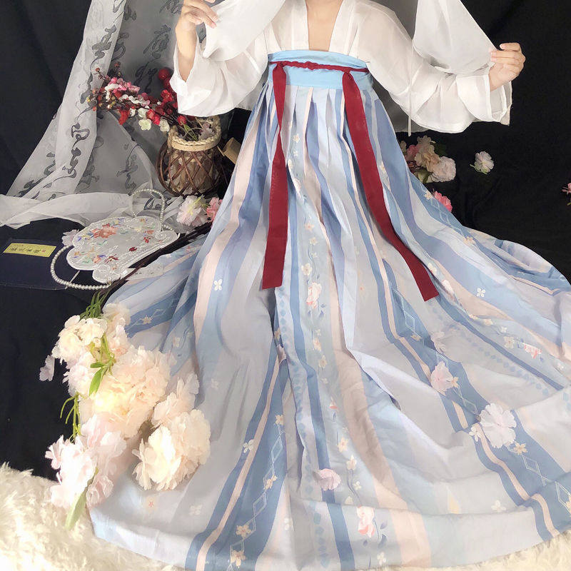 凤兮阁慕情原创汉服女齐胸对襟襦裙印花中国国风汉服