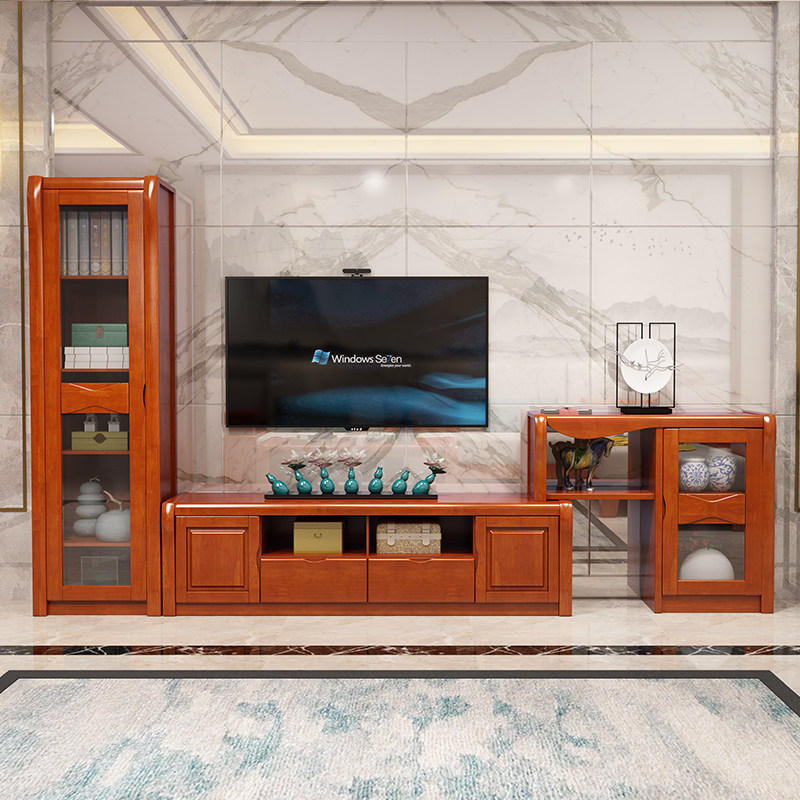 电视实木电视柜现代简约组合背景墙柜高电视机机柜影视电视柜