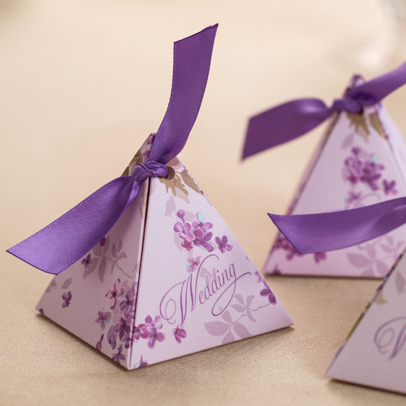 小乔初嫁结婚喜糖盒子花丝丝带三角形婚庆用品小号糖盒