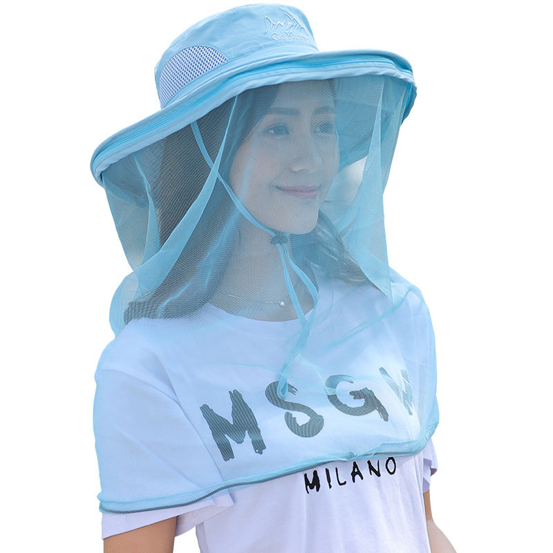 头戴防蚊罩户外防蜂帽蜜蜂夜钓透气网纱面罩脸纱防虫柳絮网纱遮脸