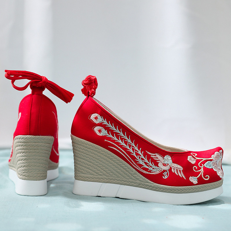 冬季汉服老北京布鞋女加加厚9cm超高高跟软底民族风布鞋