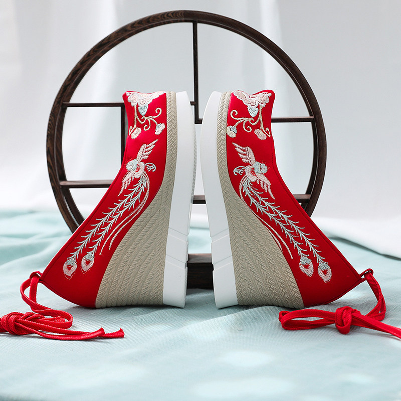 冬季汉服老北京布鞋女加加厚9cm超高高跟软底民族风布鞋