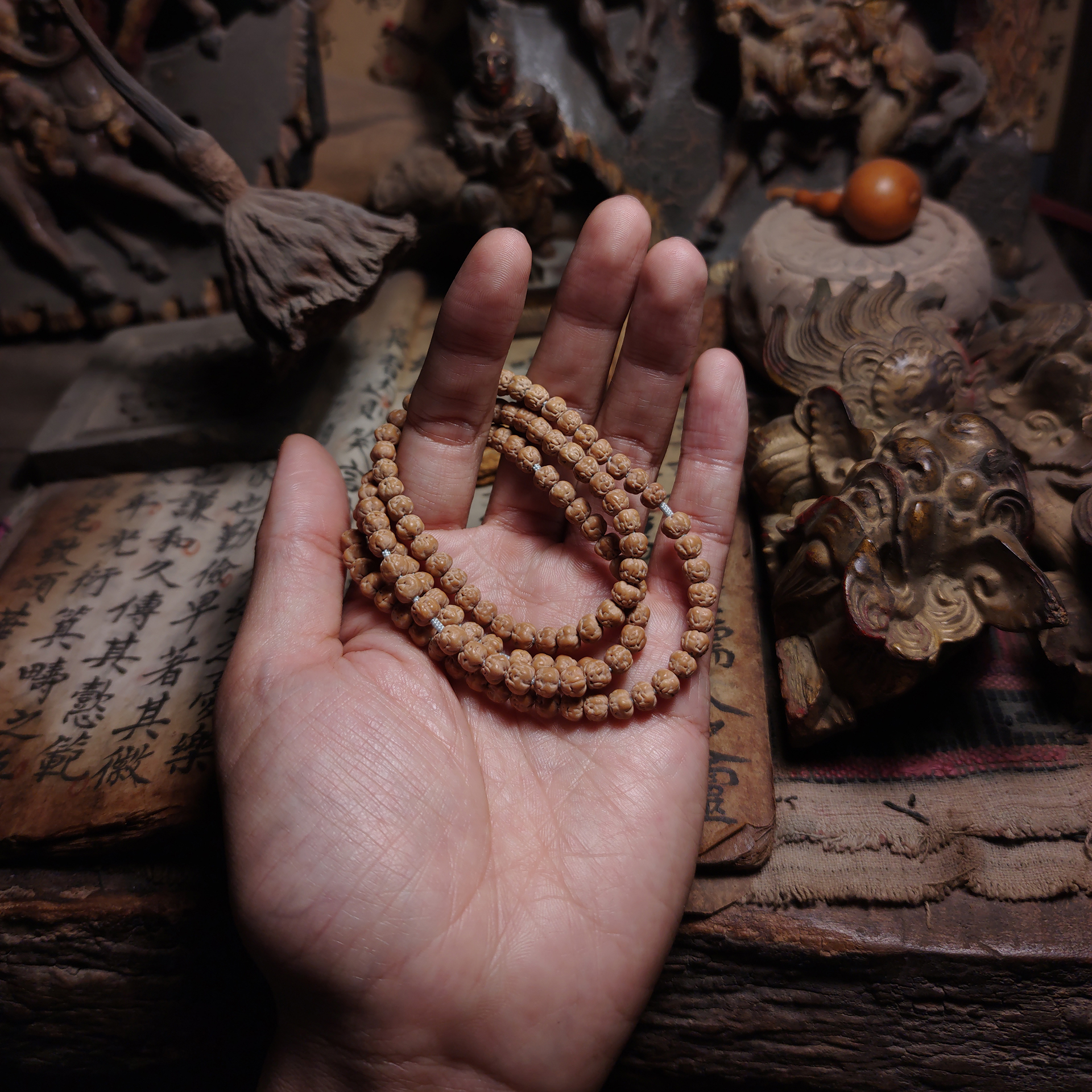 菩提墨白原籽小金刚玄武佛手手纹提子108颗手串佛珠