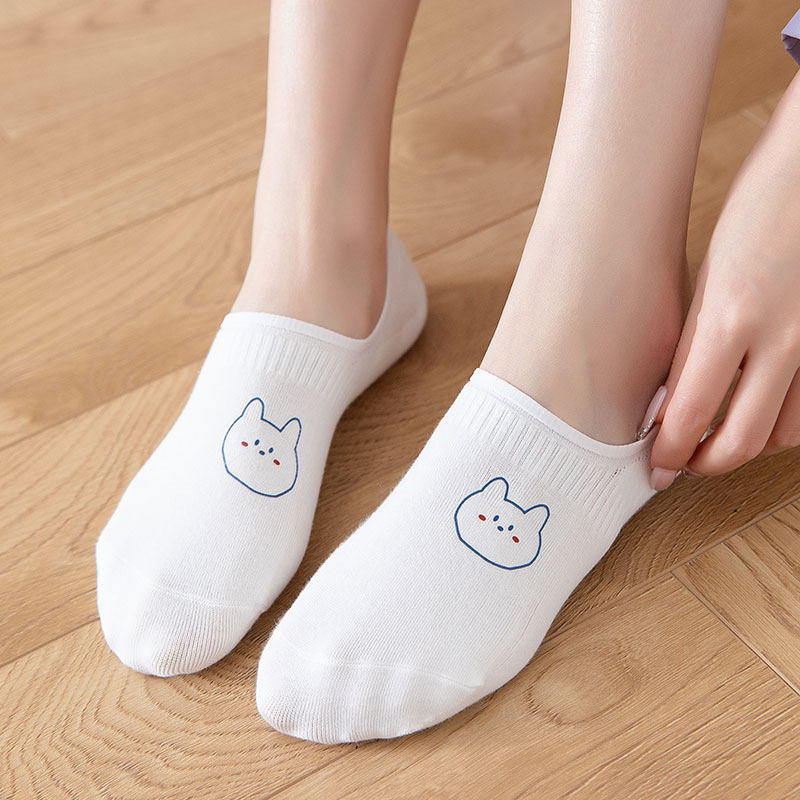 白色袜子女船袜春夏季薄款浅口隐形防滑不掉纯棉船袜