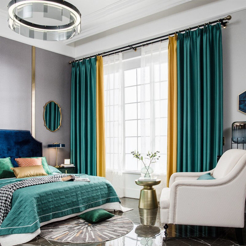 成都丝棉落地客厅拼色北欧简约现代定制窗帘