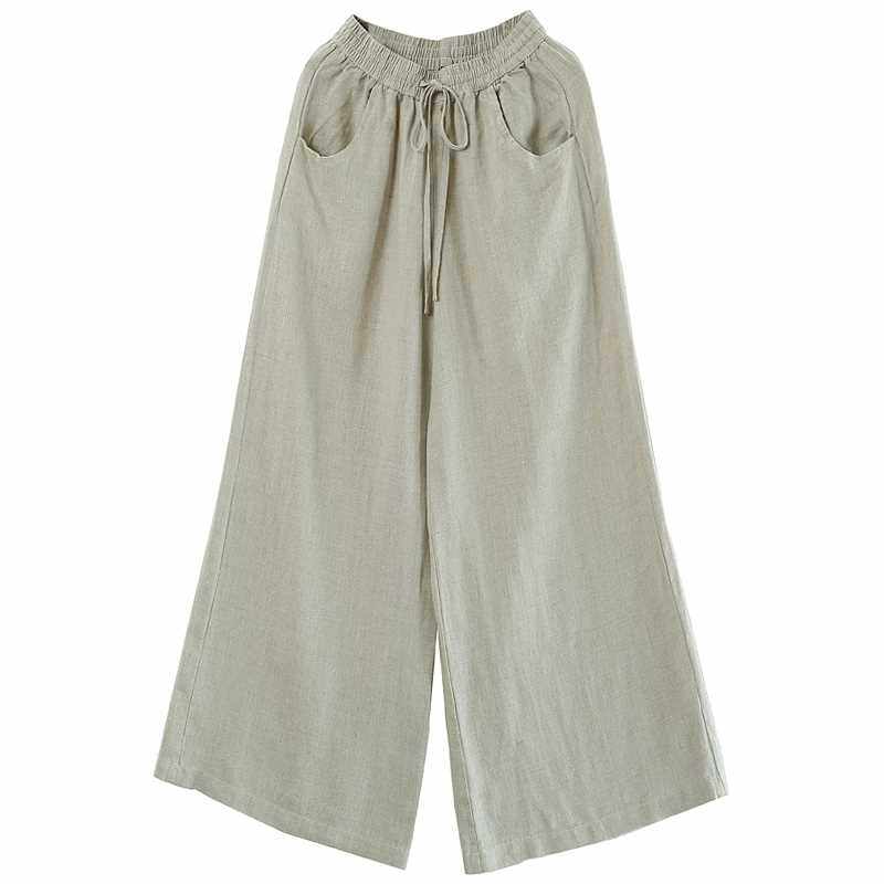 纯亚麻 大码 阔腿裤 抽绳 松紧腰 文艺棉麻女装夏装长裤 2116