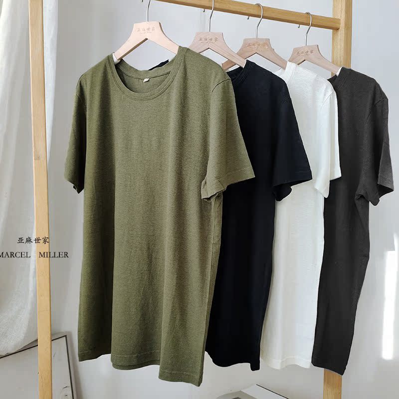 22年 汉麻棉男士t恤圆领基础休闲短袖 棉麻夏季宽松上衣 柔软舒适