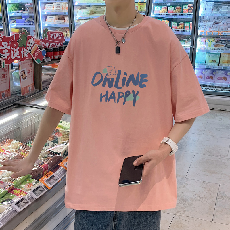短袖t恤男夏季潮牌2022新款港风潮流ins百搭宽松男生半袖纯棉体恤